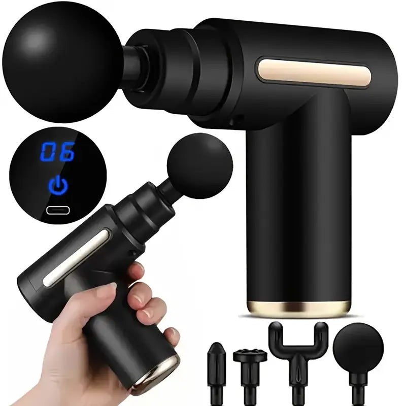 Percussion Massage Gun - Electric Massager w/ Vibration - 4 Heads