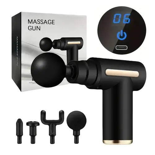 Percussion Massage Gun - Electric Massager w/ Vibration - 4 Heads